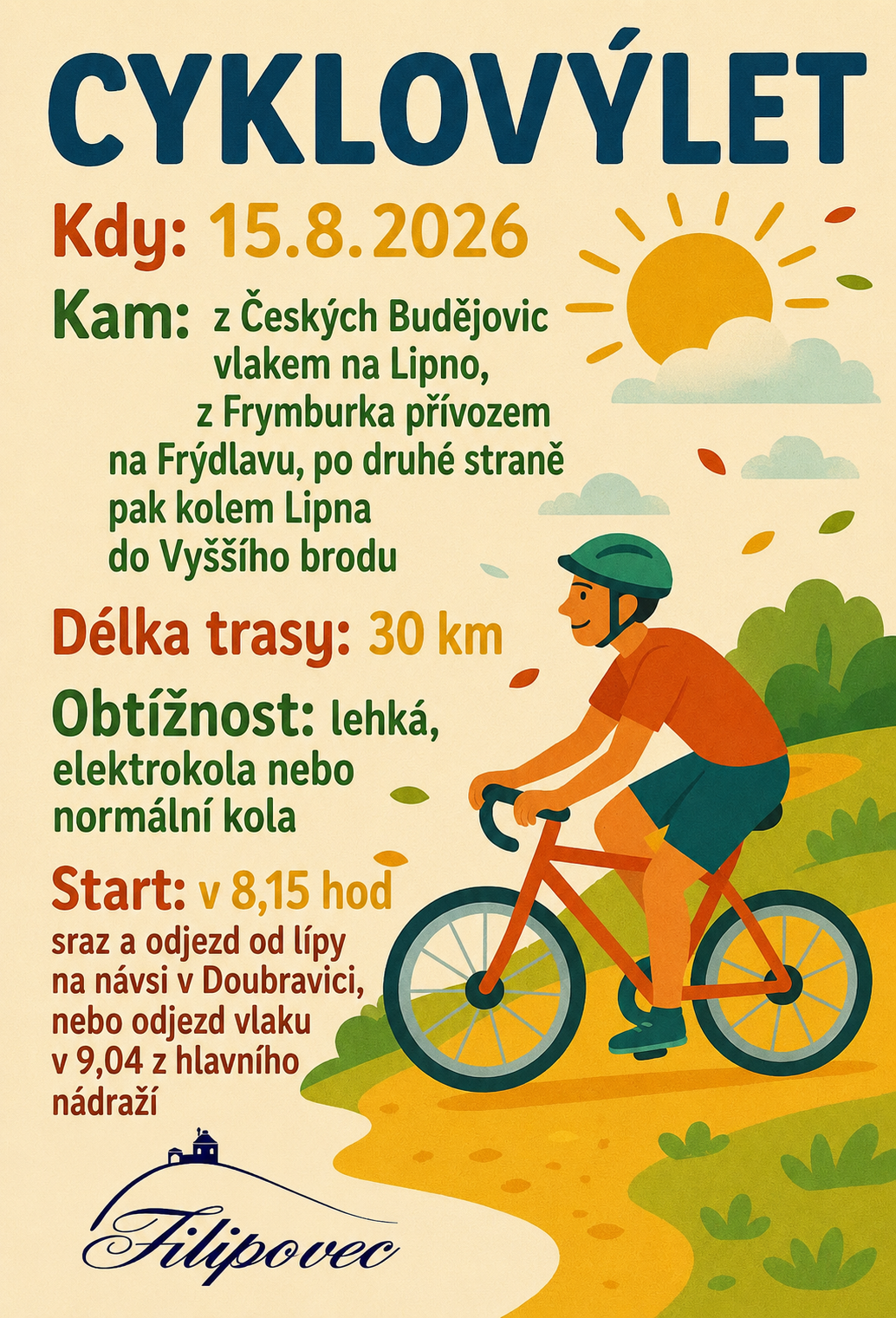 Cyklovýlet na Lipno - 15.08.2026