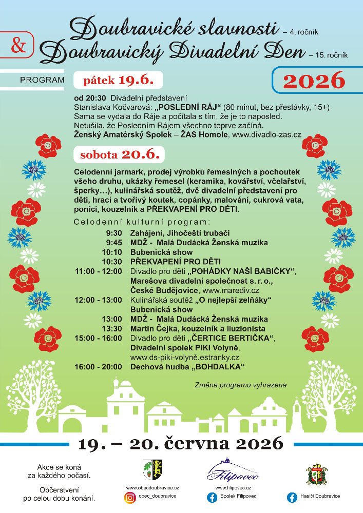 DOUBRAVICKÉ SLAVNOSTI A DIVADELNÍ DEN 19.-20. ČERVNA 2026