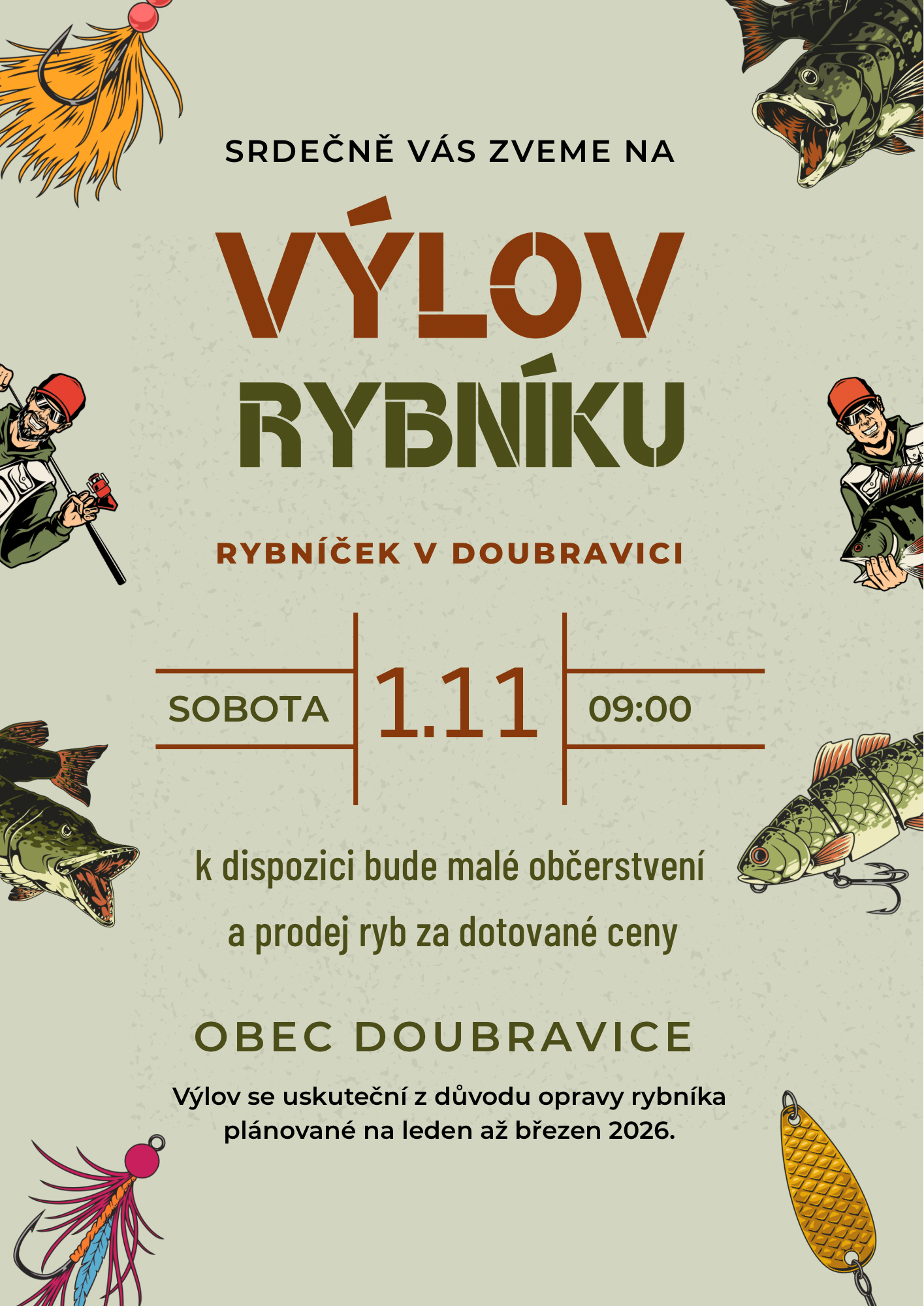 Pozvánka na výlov rybníku v Doubravici 1.11.2025