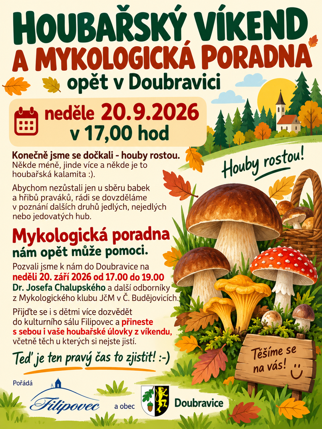 Houbařský víkend a mykologická poradna v Doubravici 20.09.2026