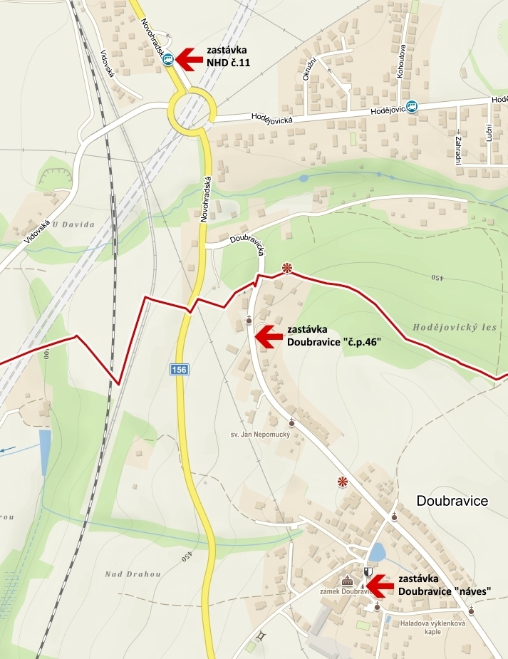 Doubravická doprava "Doubravice – náves" na zastávku "Nové Hodějovice – točna" a zpět