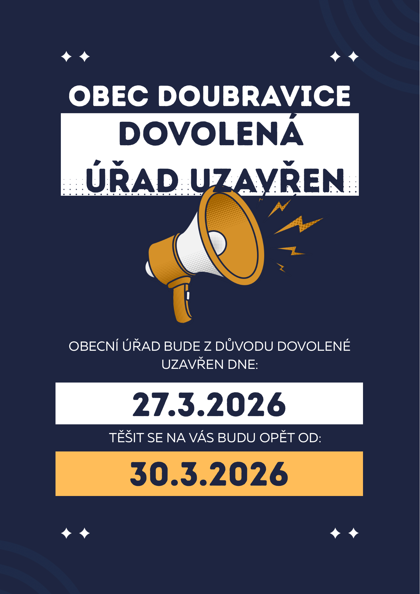 Oznámení dovolená OÚ 27.03.2025