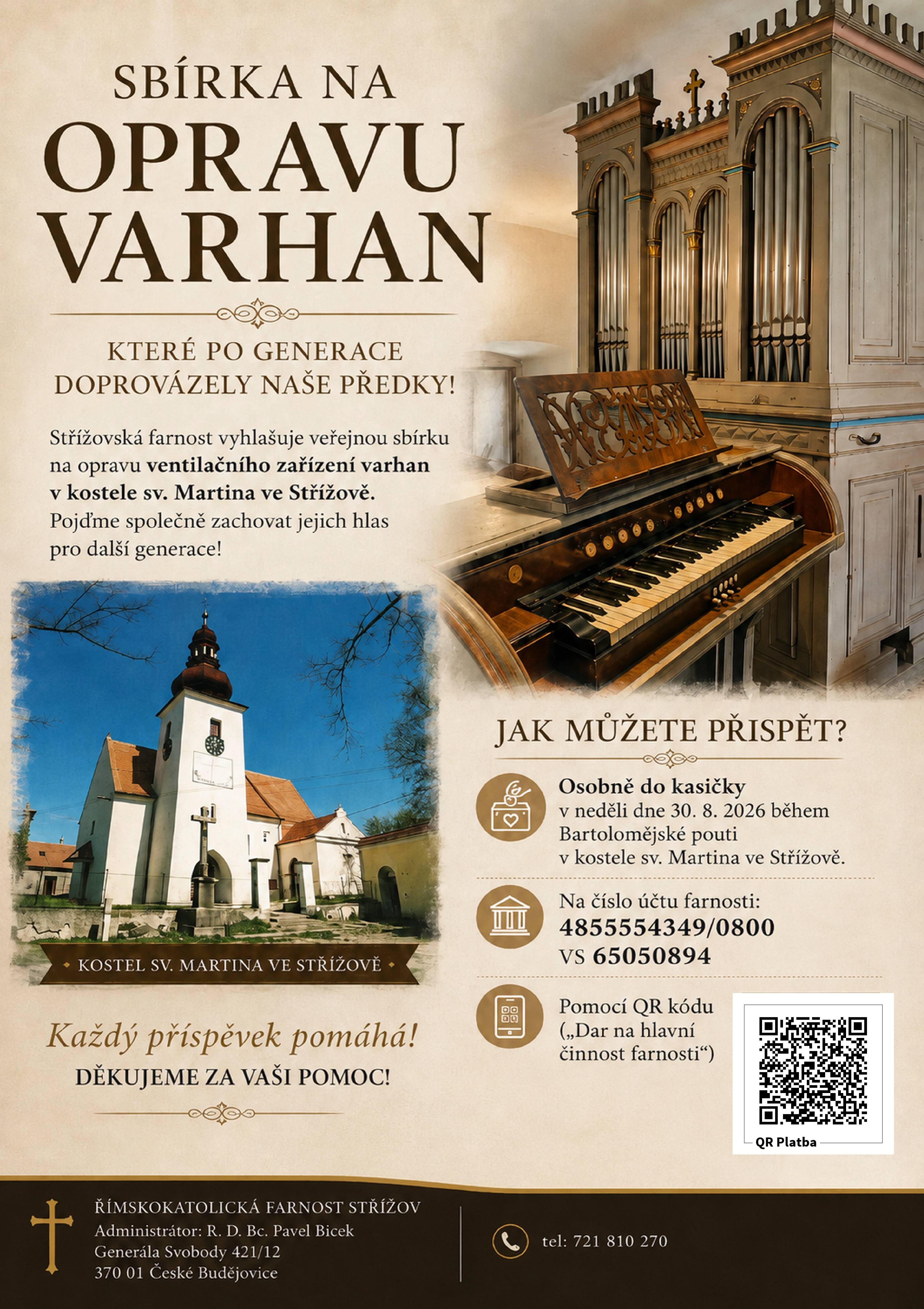 Sbírka na opravu varhan v kostele sv. Martina ve Střížově