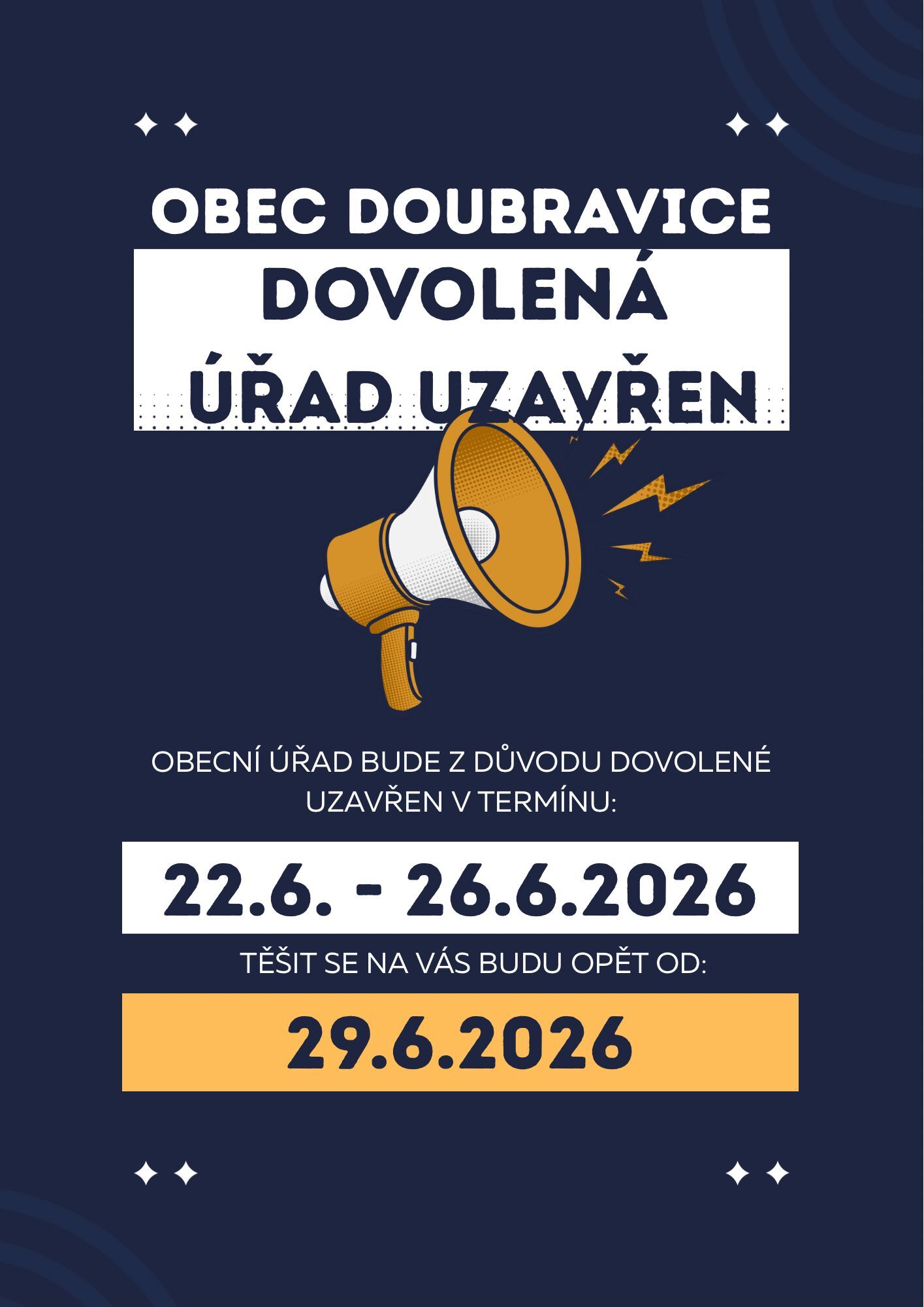Dovolená – uzavření obecního úřadu
